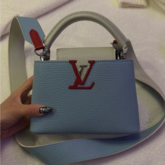 Louis Vuitton pre owned  mini cappuccino, baby blue rare color - Picture 1 of 9